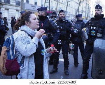 Paris, France, Europe, February 5 2020, Demonstrators In The Streets Of Paris Against The Pension Reform