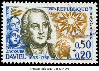 Paris, France - Feb 23, 1963: Jacques Daviel (1696-1762), French Ophthalmologist Credited With Originating The First Significant Advance In Cataract Surgery. Stamp Issued By French Post In 1963.