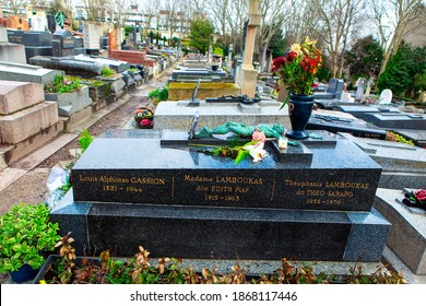 Paris France - February 2019: Grave Of Edith Piaf At Pere Lachaise Cemetery In Paris 