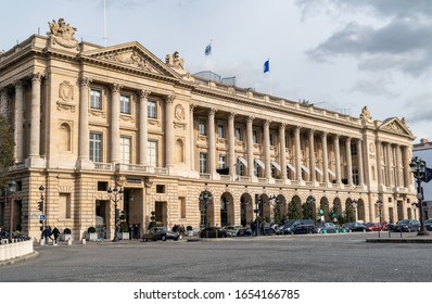 Paris, France - February 21 2020: Hotel De La Marine And Hotel De Crillon Located On The Place De La Concorde.