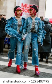 PARIS, FRANCE - FEBRUARY 27, 2018: Aya And Ami Suzuki Seen Outside Dior Show During Paris Fashion Week Womenswear Fall/Winter 2018/2019.