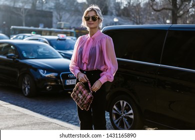 PARIS, FRANCE - FEBRUARY 27, 2019: Digital Influencer Xenia Adonts Wears A Rochas Shirt Seen Outside ROCHAS Show, During Paris Fashion Week Womenswear Fall/Winter 2019/2020.