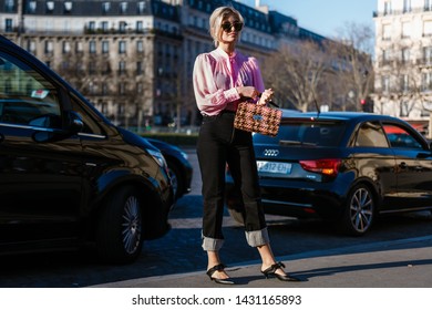 PARIS, FRANCE - FEBRUARY 27, 2019: Digital Influencer Xenia Adonts Wears A Rochas Shirt Seen Outside ROCHAS Show, During Paris Fashion Week Womenswear Fall/Winter 2019/2020.