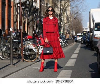 PARIS, France- February 28 2018: Woman On The Street During The Paris Fashion Week