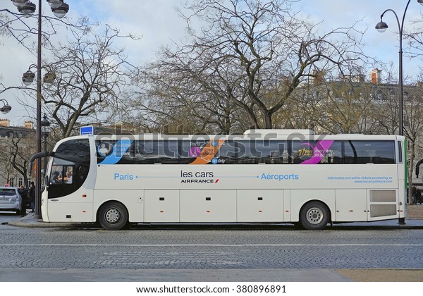 Paris, France, February 9, 2016: Bus  stops on the\
street of Paris, France