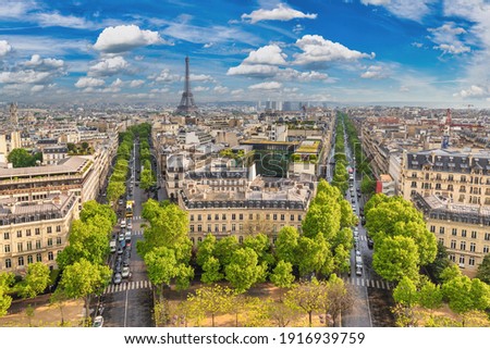 Paris France, high angle view, city skyline at Eiffel Tower view from Arc de Triomphe
