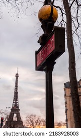 Paris, France - January 19, 2022: Typical Metropolitan Subway Station Sign In Paris, France.