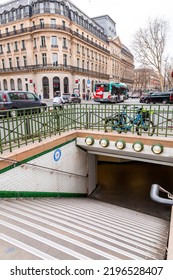 Paris, France - January 19, 2022: Metropolitan Subway Station Of Pyramids In The Ninth Arrondissement Of  Paris, France.