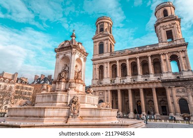 Paris, France - January 20, 2022: The Church Of Saint-Sulpice Is A Roman Catholic Church On The East Side Of Place Saint-Sulpice, In The Latin Quarter Of The 6th Arrondissement.