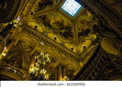 PARIS, France, JANUARY 24 2016 : An Interior View Of Opera De Paris, Palais Garnier, It Was Built From 1861 To 1875 For The Paris Opera House. It Was Originally Called The Salle Des Capucines.