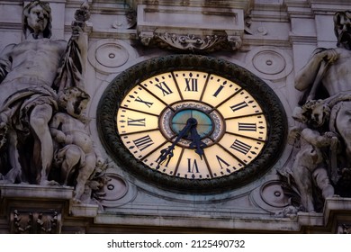 Paris, France - January the 31st, 2022: A huge public clock at Gare de Lyon in Paris.
