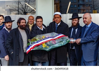 Paris, France - January 8, 2016: Hassen Chalghoumi, Marek Halter, StÃ©phane Martinet  And Personalities Pay Tribute To Hyper Cacher Victims Of Terrorist Attacks In Paris.