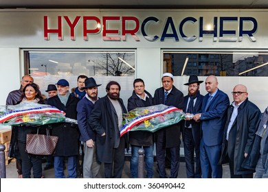 Paris, France - January 8, 2016: Hassen Chalghoumi, Marek Halter, StÃ©phane Martinet  And Personalities Pay Tribute To Hyper Cacher Victims Of Terrorist Attacks In Paris.