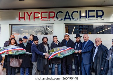 Paris, France - January 8, 2016: Hassen Chalghoumi, Marek Halter, StÃ©phane Martinet  And Personalities Pay Tribute To Hyper Cacher Victims Of Terrorist Attacks In Paris.