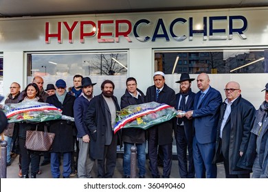 Paris, France - January 8, 2016: Hassen Chalghoumi, Marek Halter, StÃ©phane Martinet  And Personalities Pay Tribute To Hyper Cacher Victims Of Terrorist Attacks In Paris.