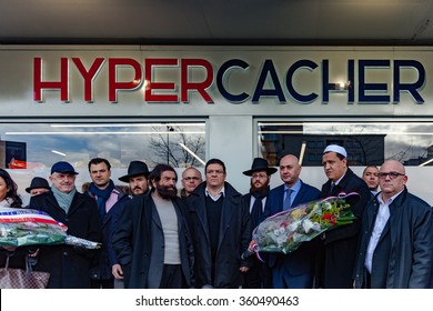 Paris, France - January 8, 2016: Hassen Chalghoumi, Marek Halter, StÃ©phane Martinet  And Personalities Pay Tribute To Hyper Cacher Victims Of Terrorist Attacks In Paris.