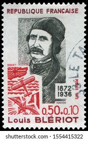 Paris, France - July 1, 1972: Louis Charles Joseph Blériot (1872-1936), French Aviation Pioneer. Stamp Issued By French Post In 1972.