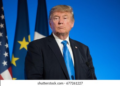 PARIS, FRANCE - JULY 13, 2017 : The President of United States of America Donald Trump at the Elysee Palace for an extended interview with the french President.