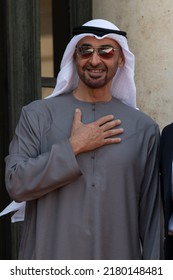 Paris, FRANCE - July 18 2022: The President Of The United Arab Emirates Mohamed Bin Zayed Al Nahyan In The Courtyard Of Elysée Palace For Working Lunch.