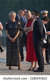 Paris, FRANCE - July 18 2022:  Brigitte Macron Speaking With President Of The National Assembly Yaël Braun-Pivet Before The Arrival Of The President Of The United Arab Emirates At Versailles Palace.