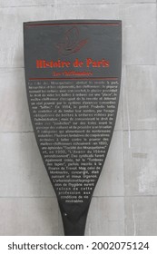 Paris France - July 2021 - Text About Parisian History On 