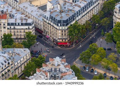 Paris, France - July 26, 2019: Aerial view of a crossroads in the Faubourg Saint-Germain district. 