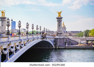 PARIS, FRANCE - JULY 4, 2015 : Famous Bridge of Alexandre III over Seine river in Paris, France.