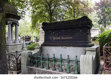 Paris, France - July 8, 2018: A Tomb Of Eugene Delacroix, A Famous French Artist, In The Père Lachaise Cemetery