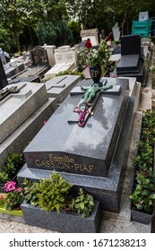 Paris, France - July 8, 2018: A Tomb Of Edith Piaf In The Père Lachaise Cemetery