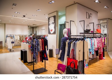 PARIS, FRANCE - JUN 6, 2015: DF section in the Galeries Lafayette city mall. It was open in 1912 - Shutterstock ID 287371754