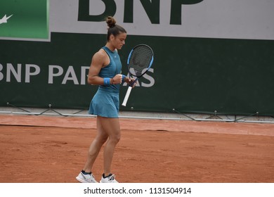 
PARIS, FRANCE - JUNE 1:  Maria Sakkari (GRE) Competes In Round 3 At The The French Open On June 1, 2018 In Paris, France.