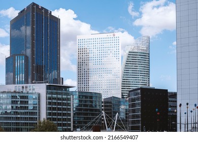 Paris, France - June 12, 2022: Morning view of La Defense financial district with beautiful skyscrapers in Paris
