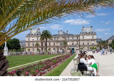 PARIS, FRANCE - June 14, 2022: Luxembourg Gardens in Paris, France. The Luxembourg Palace was built by origin (1615–1645) for the royal residence of Queen Marie de' Medici.
