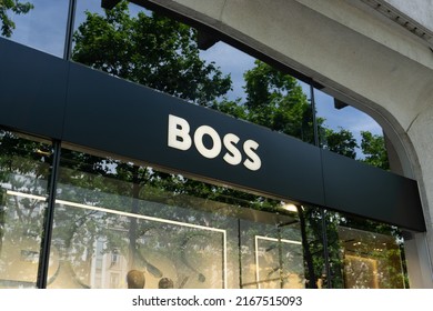 Paris, France - June 14, 2022: Hugo Boss Shop On The Champs Elysees Avenue.