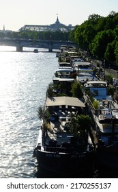 Paris, France - June The 14th 2022: Some Boats On The Right Bank Of The Seine River.