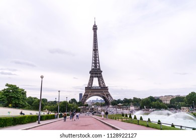 Paris, France, June 17, 2018: A View Of The Eiffel Tower From Jardins Du Trocadéro(Gardens Of The Trocadero), Paris France.