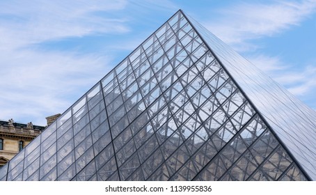 Paris, France - June 19, 2018:  The Louvre Glass Pyramid In Paris France.