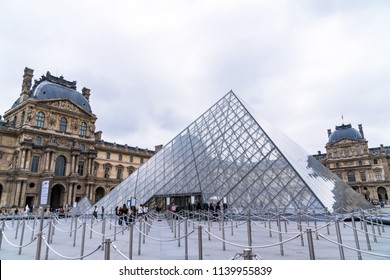 Paris, France - June 19, 2018:  The Louvre Glass Pyramid In Paris France.