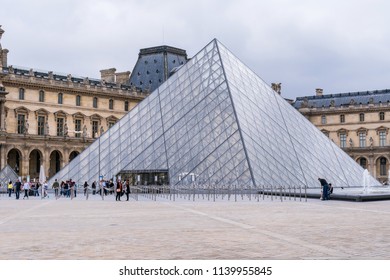 Paris, France - June 19, 2018:  The Louvre Glass Pyramid In Paris France.