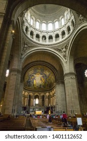 Paris, France, June 19 2018: Tourists Inside Sacre Coeur Basilica