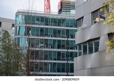 Paris, France - June 2021 - Blue Green Facade Of A Glass Office Building On Pierre Mendès-France Avenue, Near Gare D'Austerlitz Railway Station, In The Modern Business District Of Paris Rive Gauche