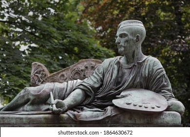 Paris, France - June 21, 2019: Monument At Jean-Louis André Théodore Géricault's Tomb, By Sculptor Antoine Étex In Cemetery Pere-Lachaise 