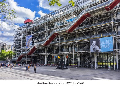 PARIS, FRANCE - JUNE 26, 2017: View of Centre Georges Pompidou (1977) - modern Art museum, was designed in style of high-tech architecture.