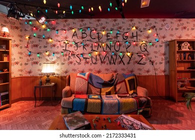 Paris, France - June 27, 2022: Living Room Of Joyce In Stranger Things Pop-up Store On Avenue Champs Elysees