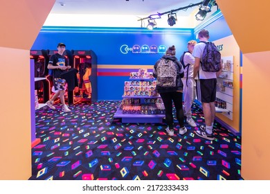 Paris, France - June 27, 2022: 80s Style Shopping Mall In Stranger Things Pop-up Store On Avenue Champs Elysees