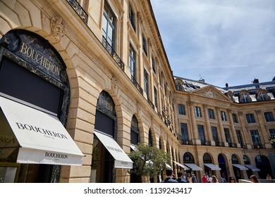 Paris, France - June 29, 2015: Facade Of A Beautiful Historic Building In The Place Vendôme