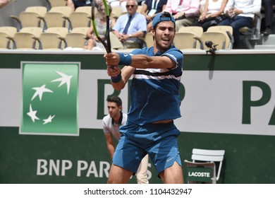 PARIS, FRANCE - JUNE 3: Karen Khachanov (RUS) Competes In Round 3 At The The French Open On June 3, 2018 In Paris, France.