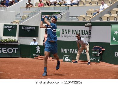 PARIS, FRANCE - JUNE 3: Karen Khachanov (RUS) Competes In Round 3 At The The French Open On June 3, 2018 In Paris, France.