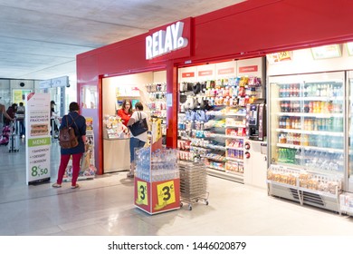 Paris/ France - June 30 2019:  International Airport In France, Paris Charles De Gaulle Airport , CDG, Roissy. Relay Shop. Newspaper, Magazine, Book, And Convenience Stores