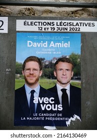 Paris, France - June 4 2022 : Electoral Poster Of The President Party For The French Parliamentary Elections. 15th District. 